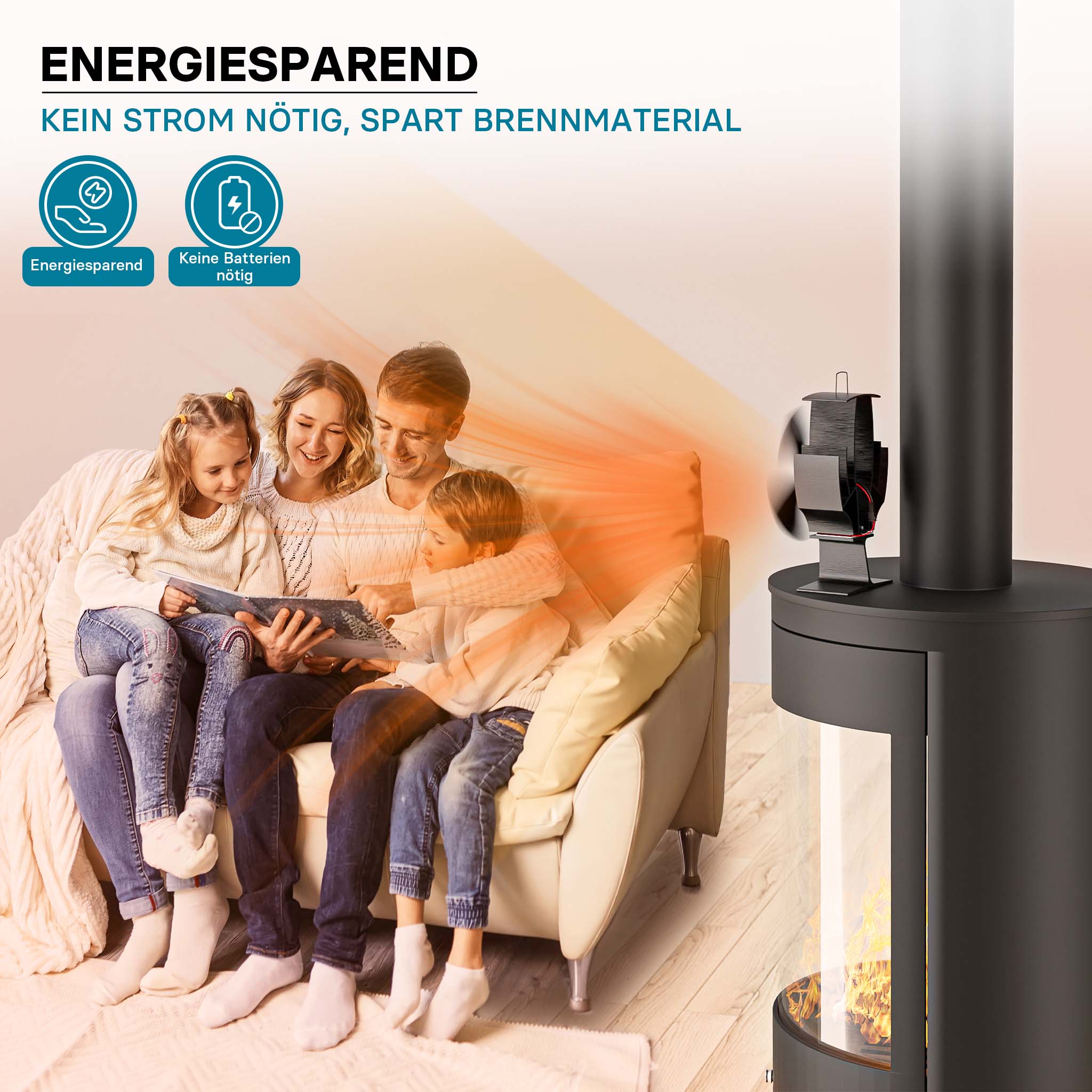 ViveLux® Ventilateur de poêle pour poêle à bois – Ecofan – Sans électricité  –