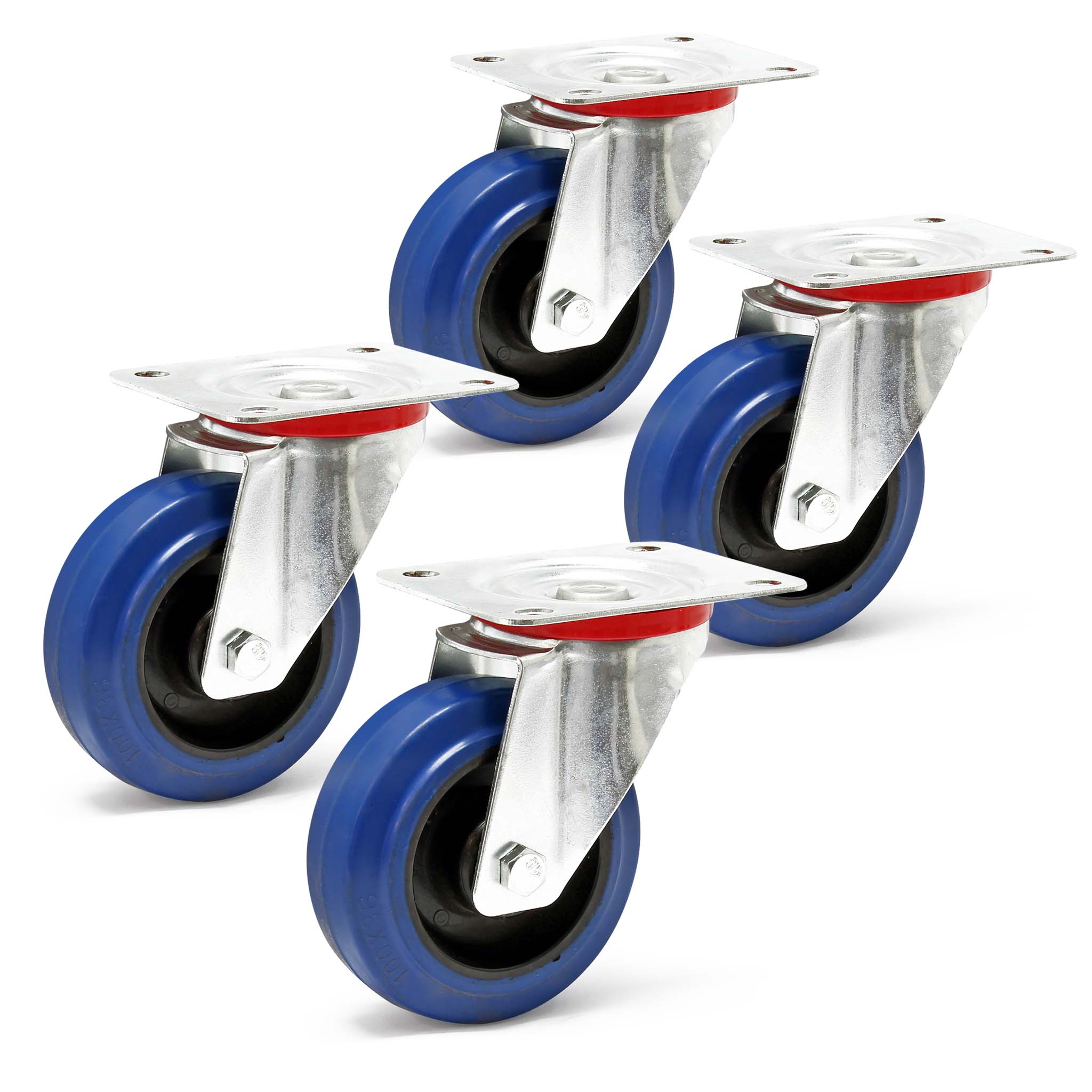 Set 4 ruote girevoli da trasporto 100mm in plastica con piastra di