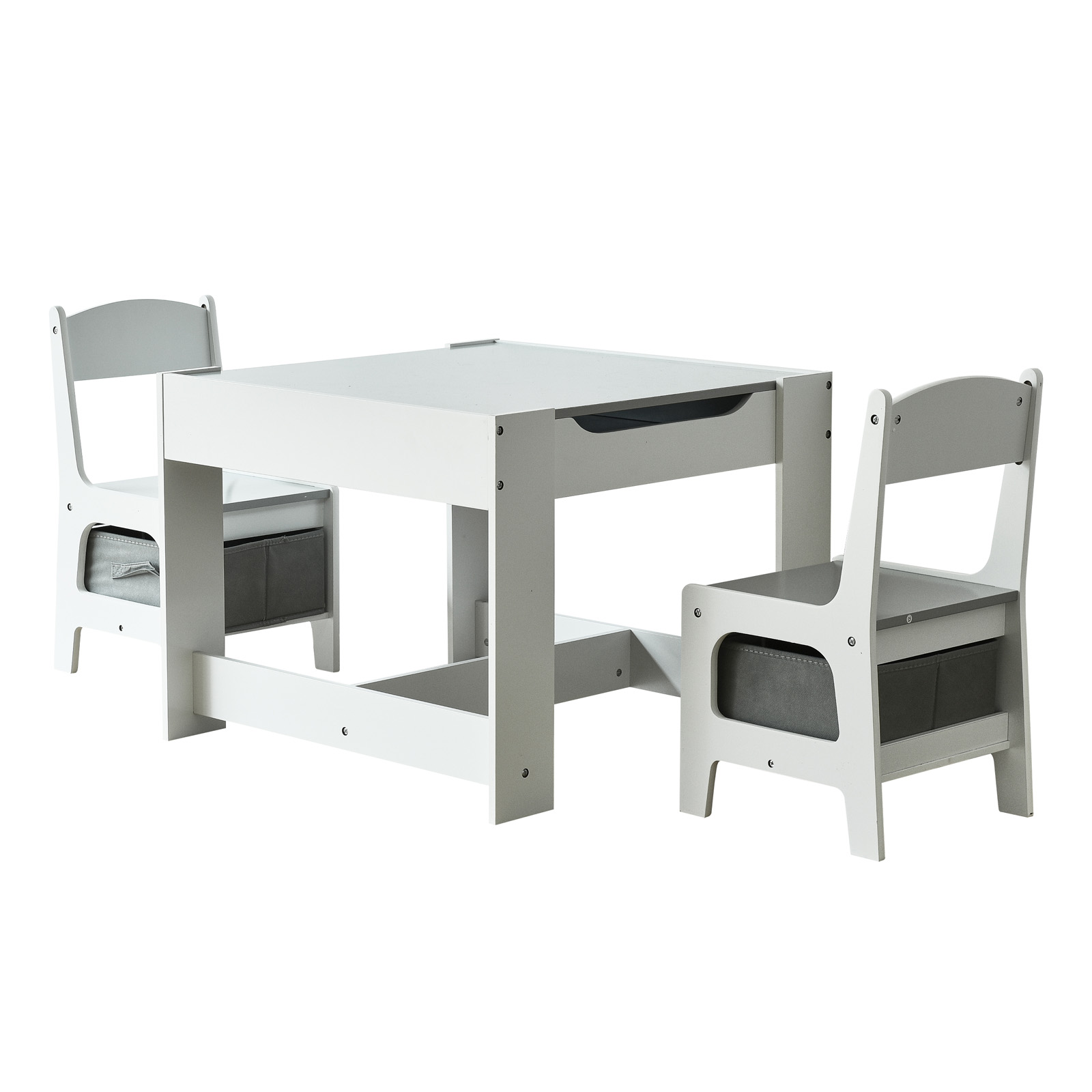 Toboli Kindertisch mit 2 Stühlen Stauraum Weiß bemalbare Tischplatte