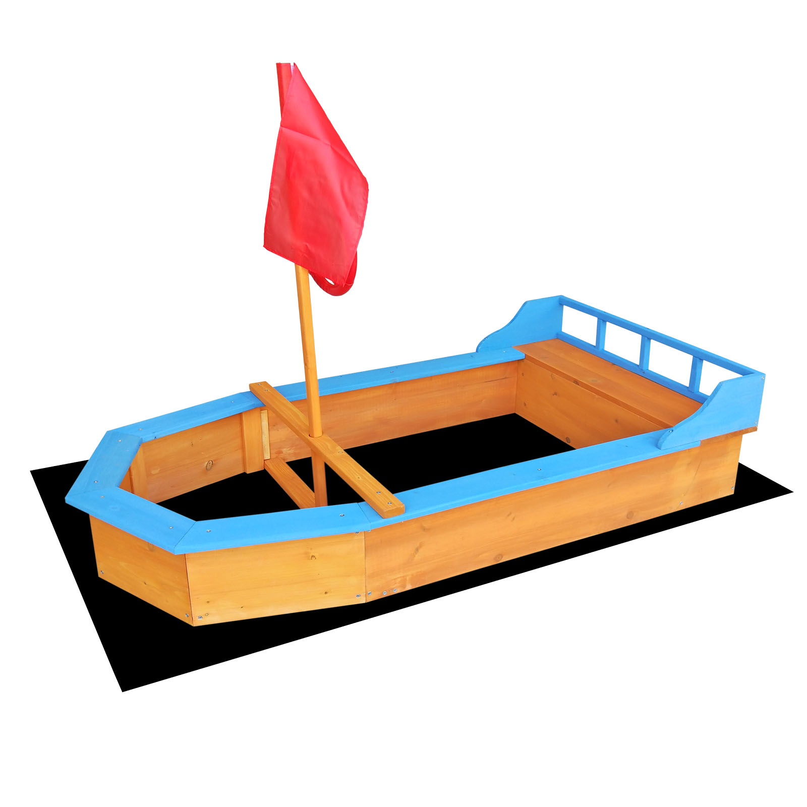 Sandkasten Boot Flaggenmast 150x78x100cm Vliesboden Holzsandkasten