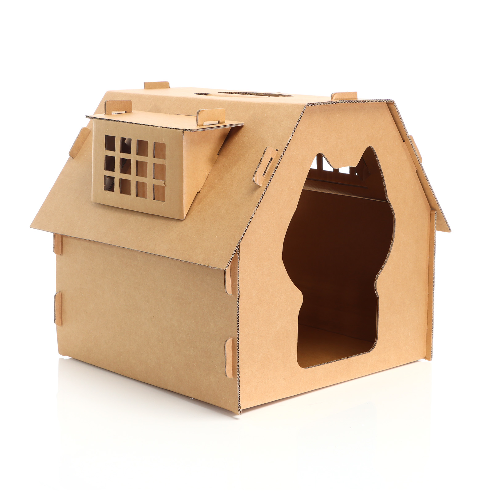 Katzenhöhle groß aus Pappe Katzenhaus mit Fenster Katzenhütte Karton