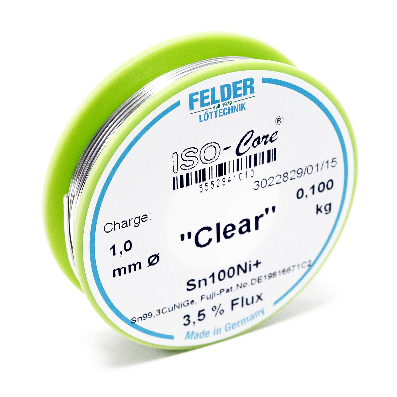 Felder Lötdraht ISO-Core "Clear" Sn100Ni+ Sn99,3CuNiGe 1.0mm 0.1kg