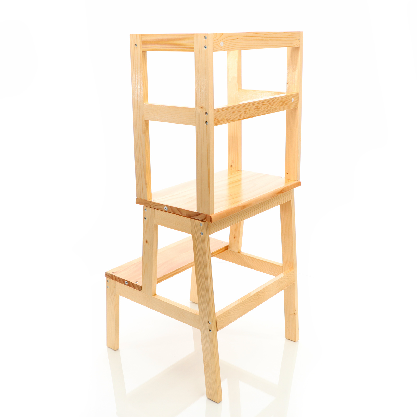 Toboli Lernturm Natur aus Holz 43x40x91cm Kinderstuhl mit Geländer