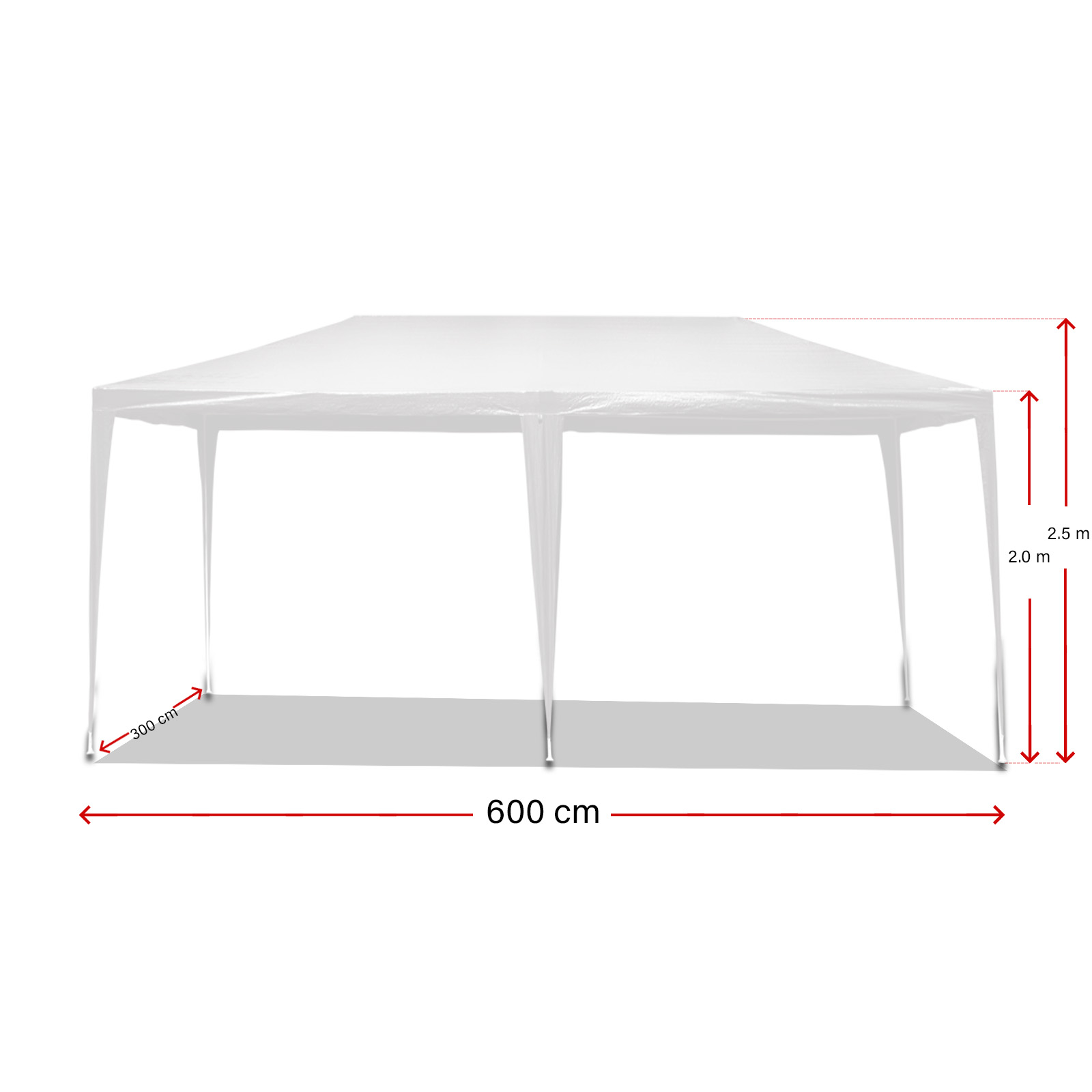 Toboli Pavillon 3x6m, Weiß, 6 Seitenteile, Wasserdicht, UV-Schutz 50+