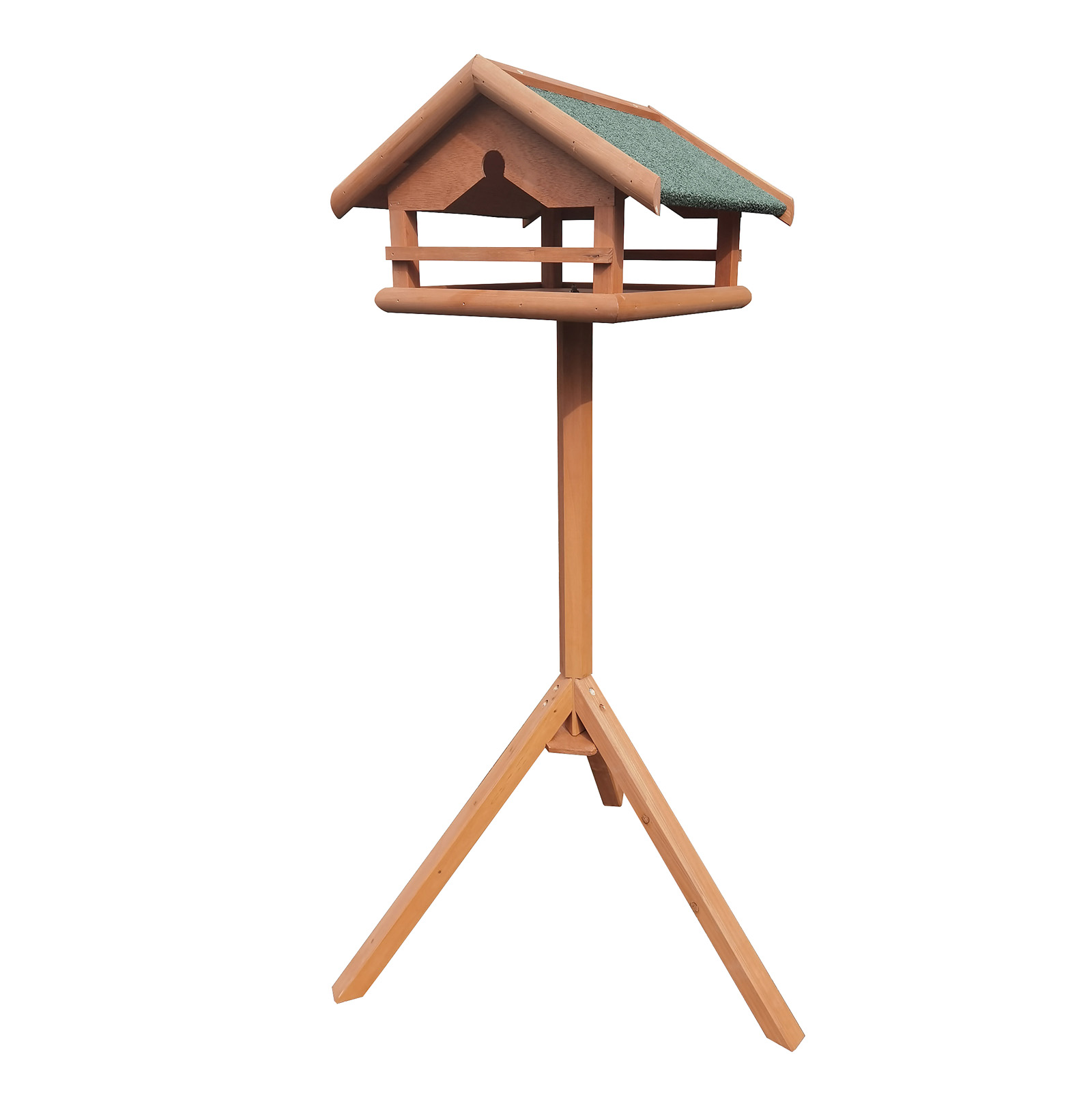 Mangeoire à oiseaux en bois sur pied et toit en zinc