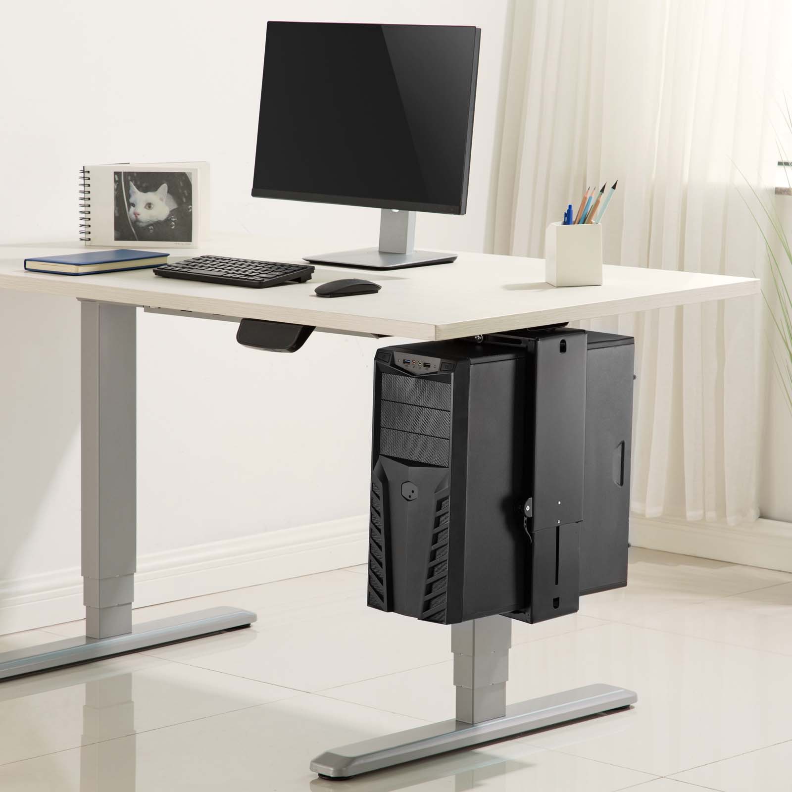 Wiltec Soporte de PC bajo mesa ajuste continuo y giro de 360°, CPU torre de  ordenador hasta 10 kg