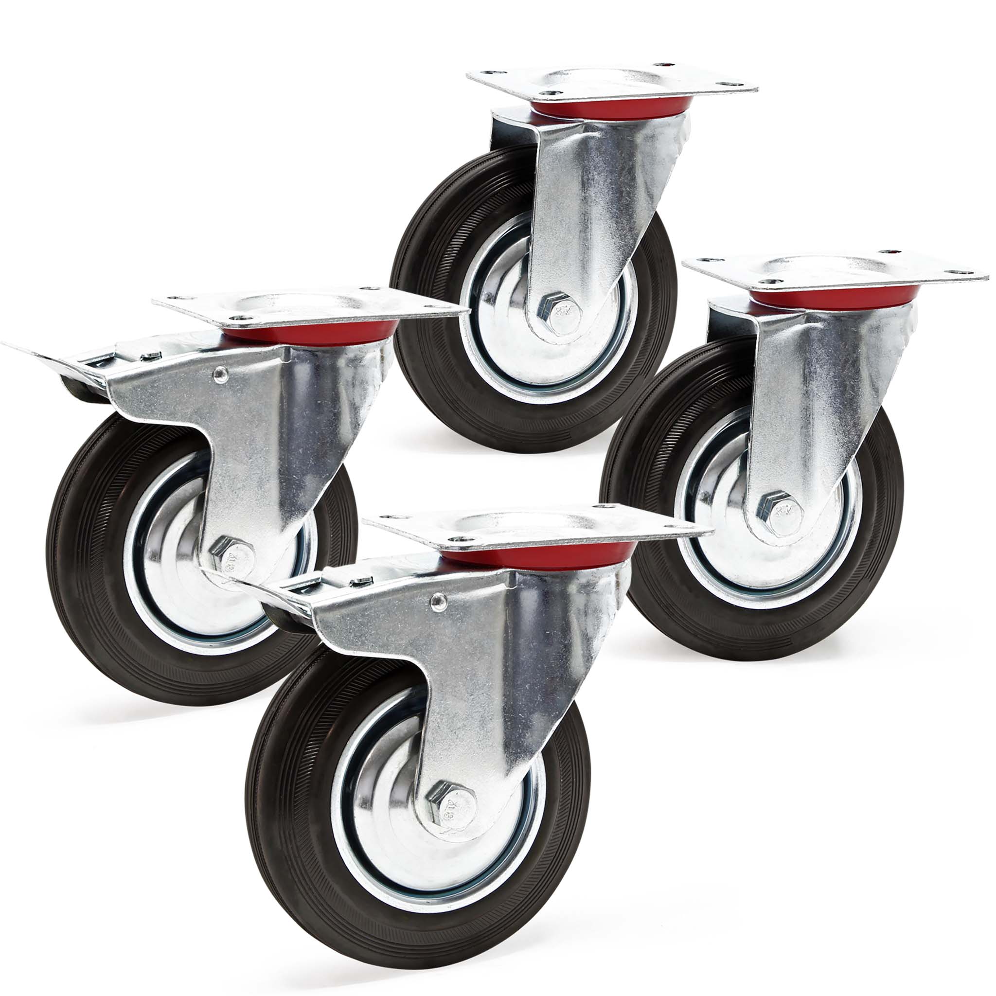 Juego de ruedas 200 mm 2 x ruedas giratorias doble freno y 2 x ruedas  giratorias 150 kg/rueda