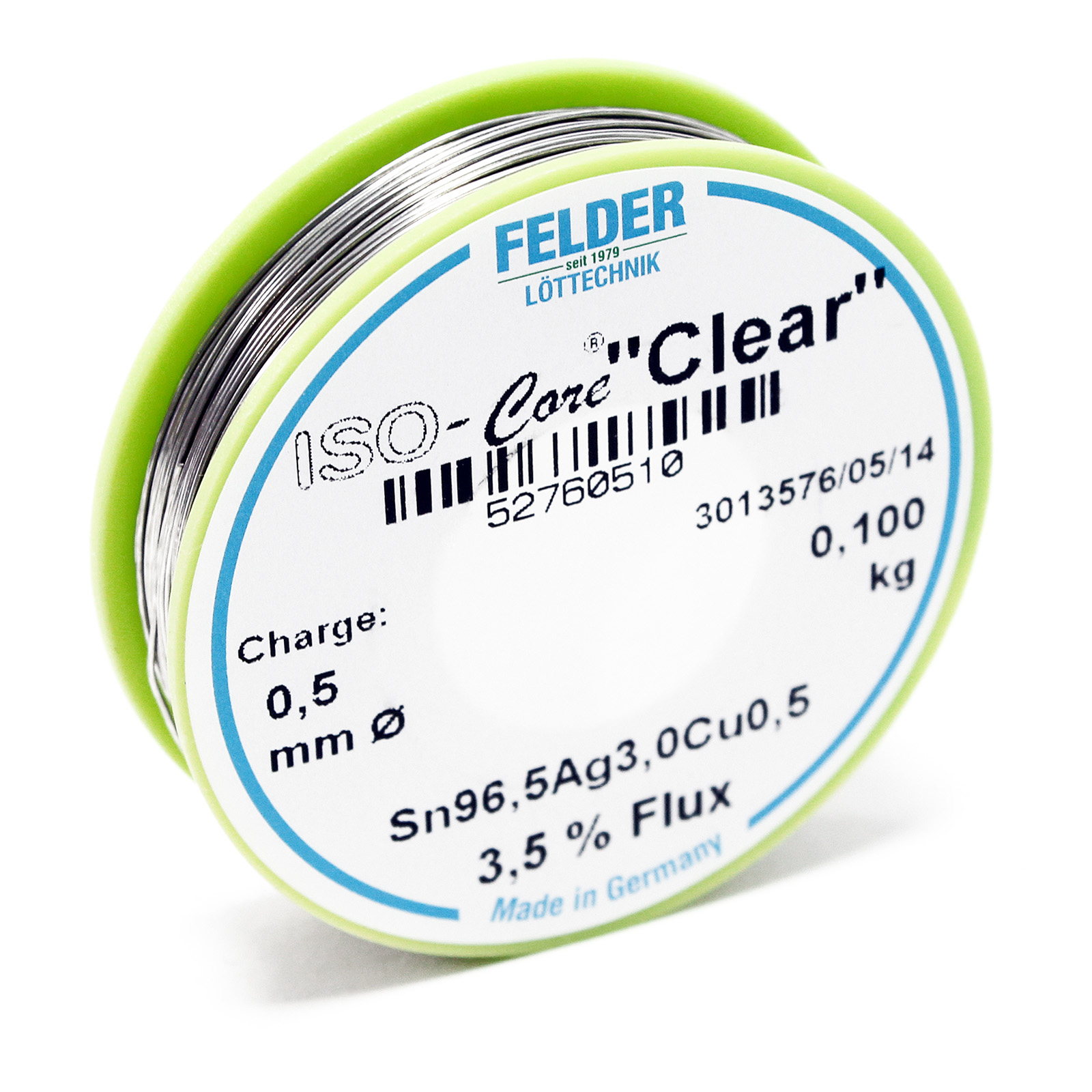 Felder Lötdraht Iso-Core „Clear“ SAC305 Sn96.5Ag3Cu0.5 0.5mm 0.1kg - Profi Lötzinn