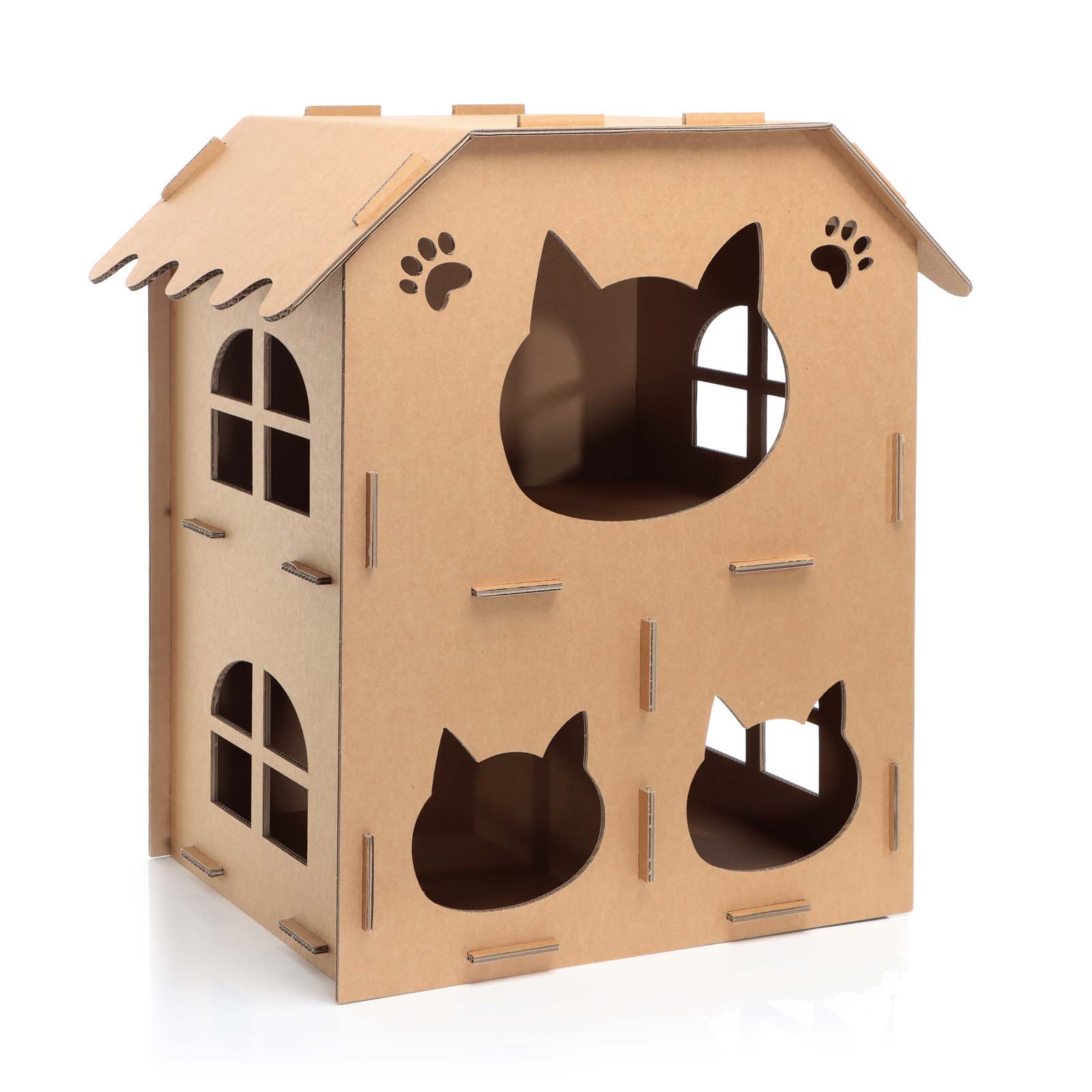 Katzenhaus zweistöckig aus Pappe Katzenhütte Karton Katzenhöhle