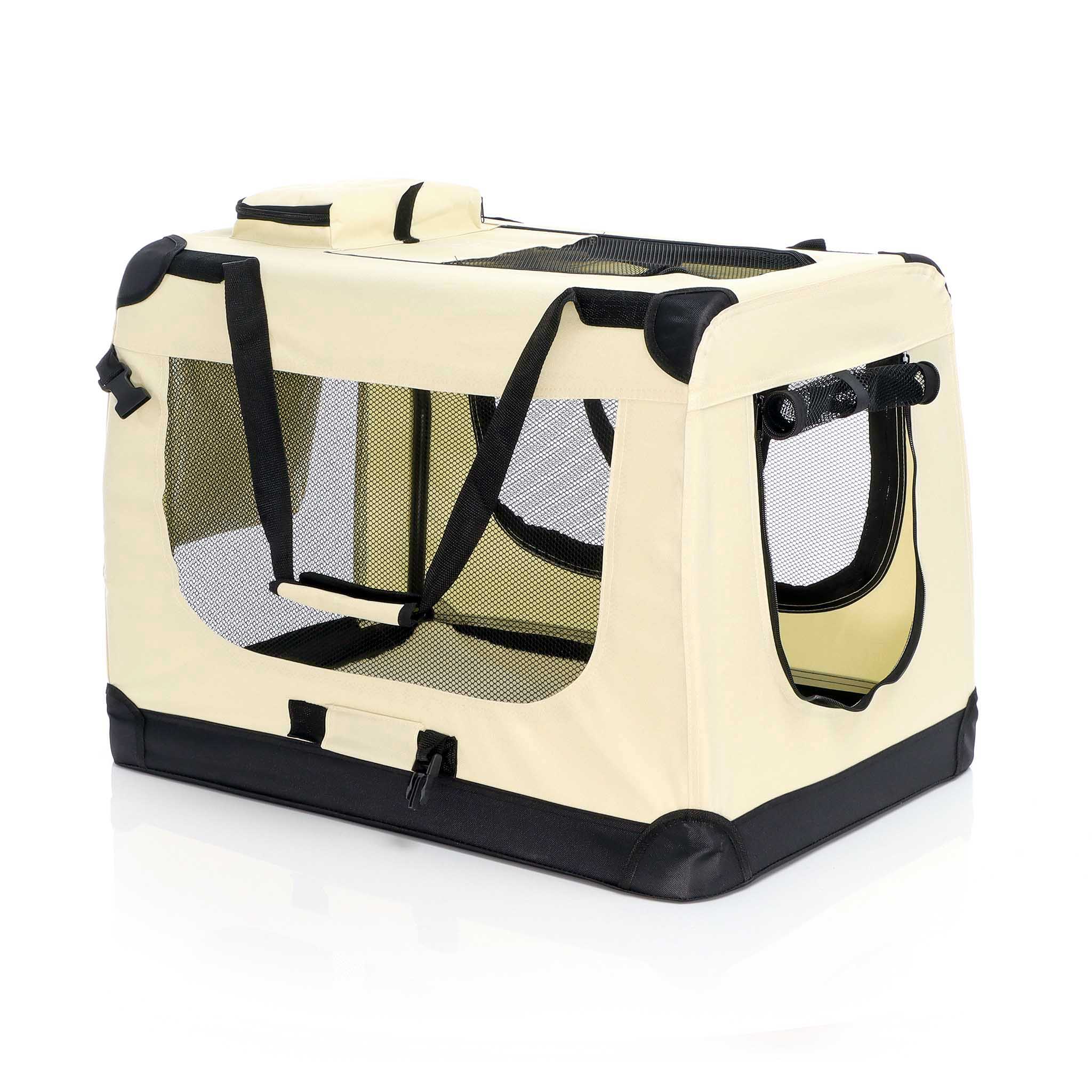 Fudajo faltbare Transportbox Beige für Haustiere Gr. XL (80x58x56 cm)