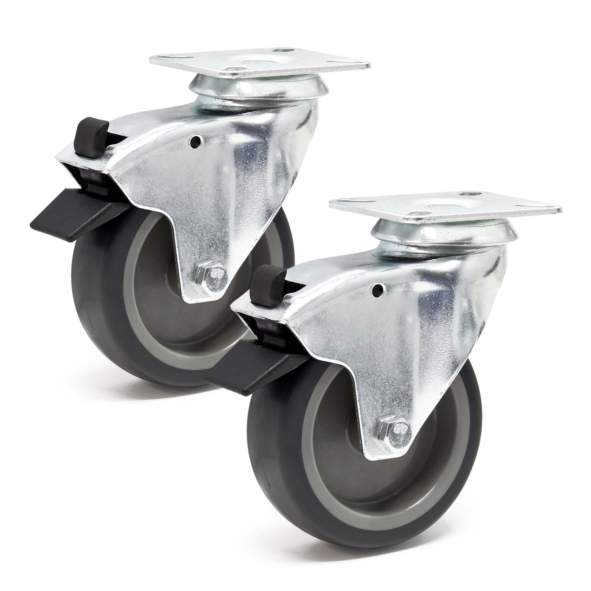 ‌Juego de 2 ruedas giratorias 100 mm ruedas de plástico con freno placa de  montaje máx. 80 kg/rueda