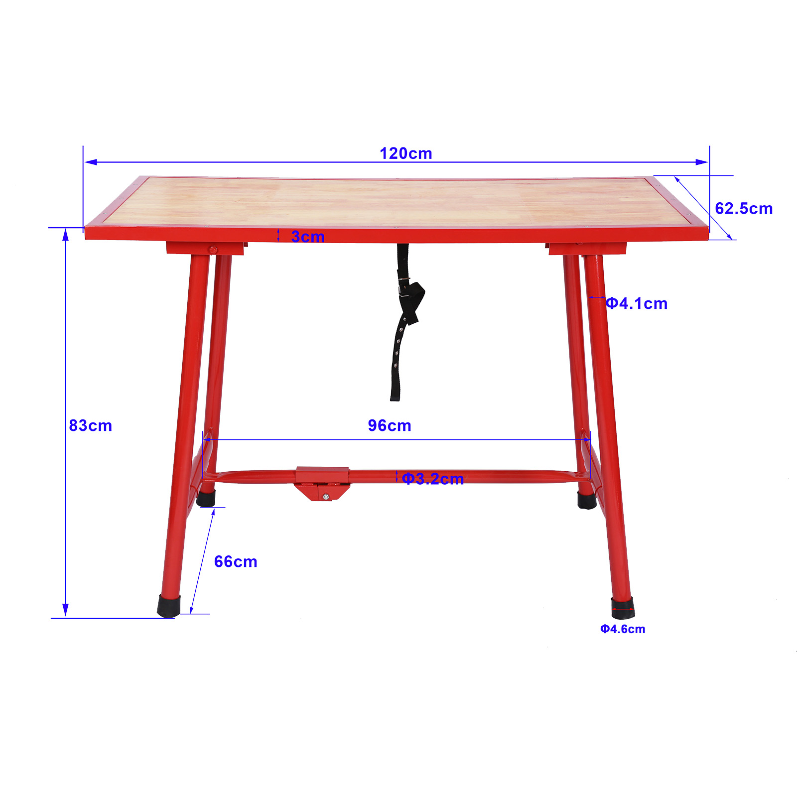 Banco tavolo lavoro pieghevole legno acciaio 120x62,5cm
