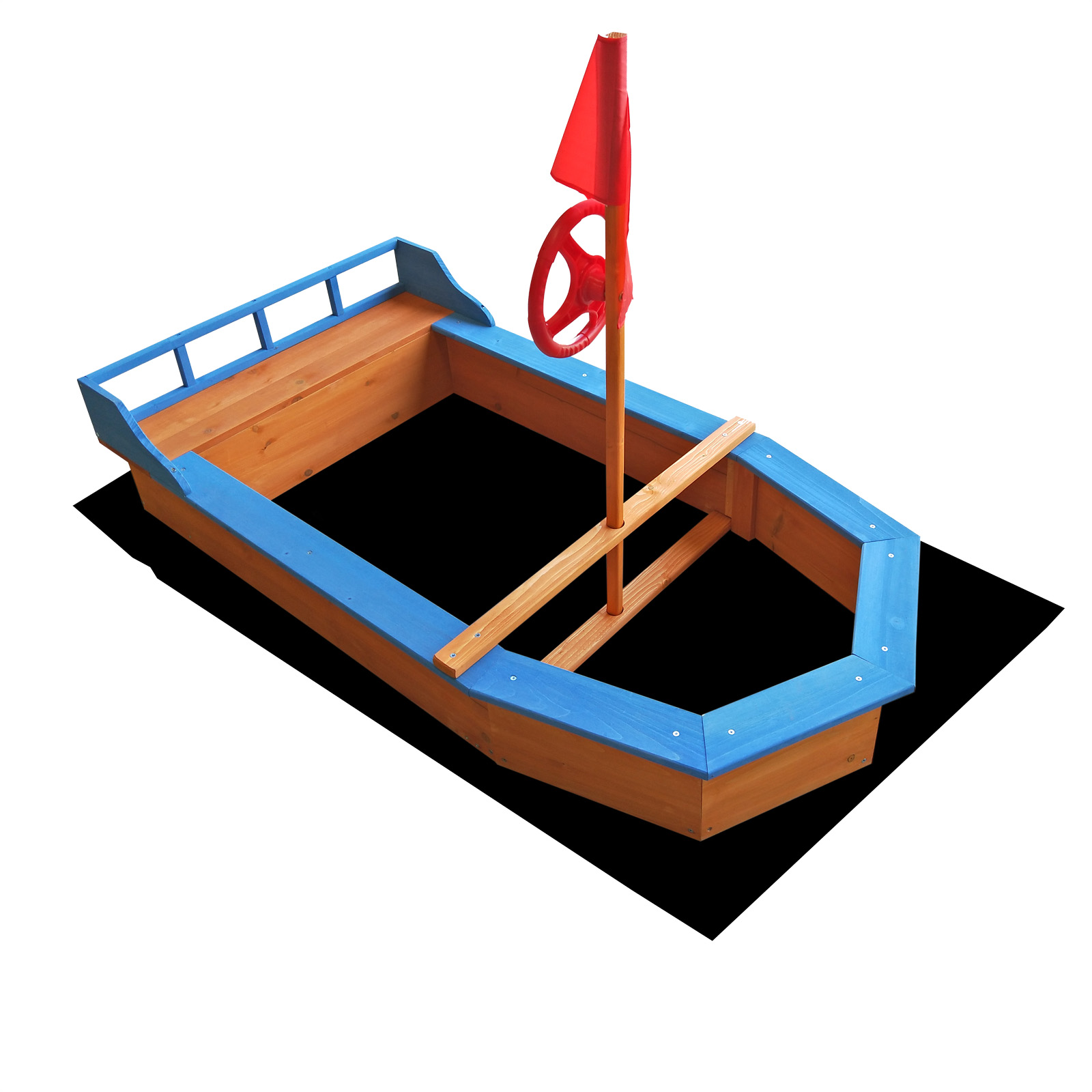 Zandbak boot met vlaggenmast 150x78x100cm fleece houten zandbox