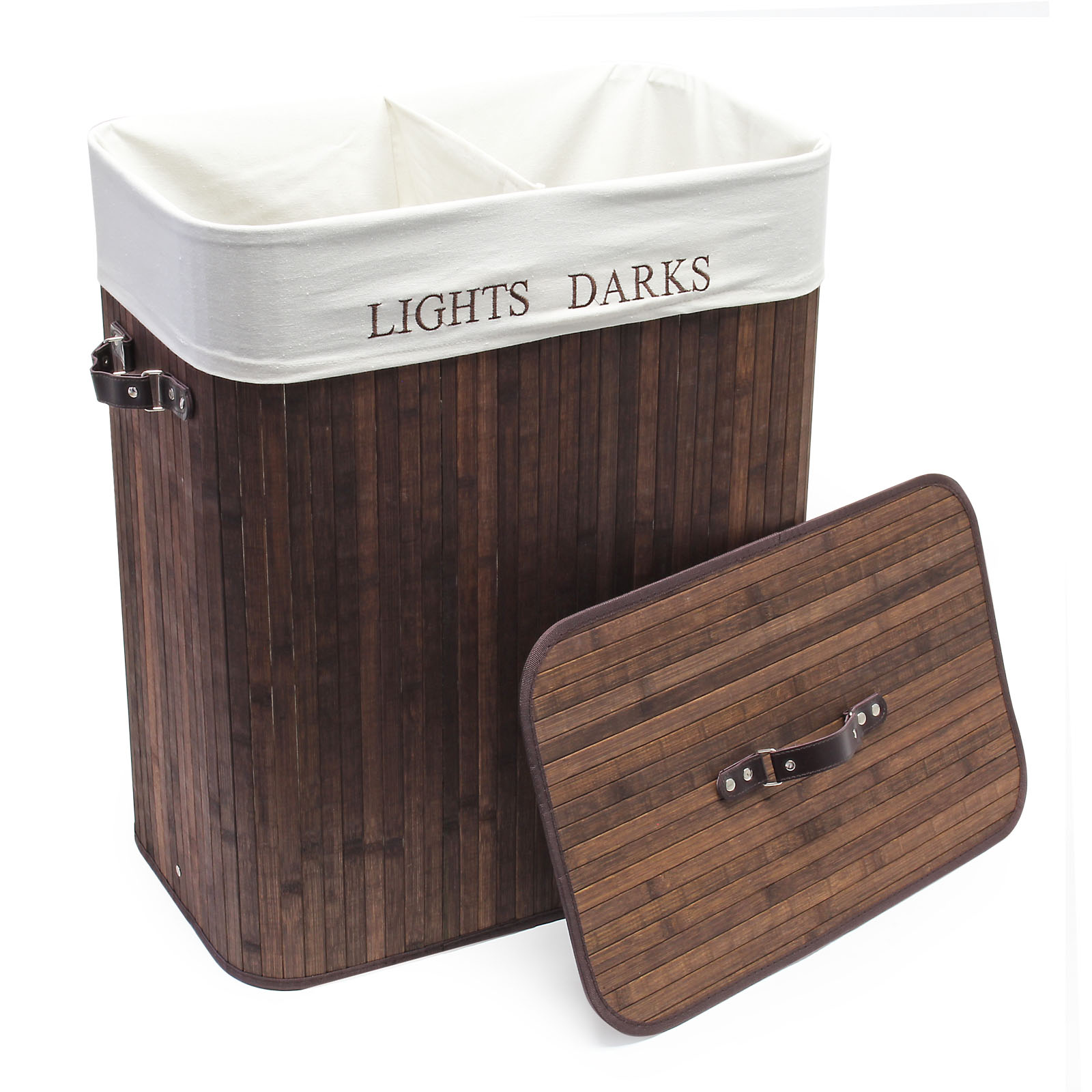 Wäschebox aus Bambus 105L mit Leinensack braun faltbar