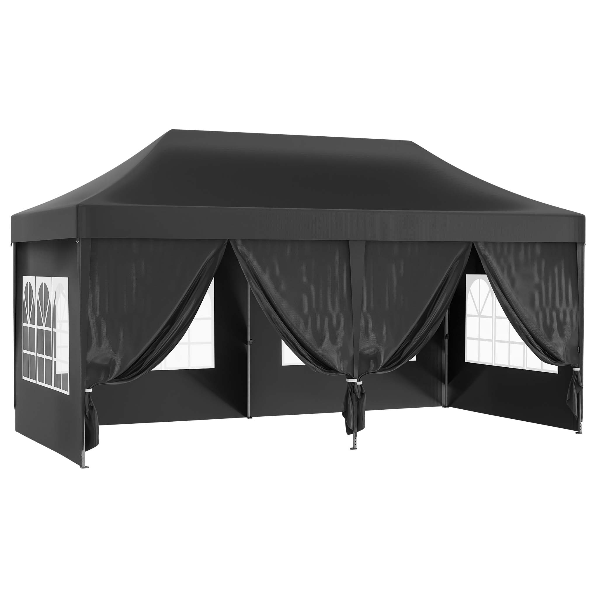 Wiltec Gazebo pieghevole 3x6m nero materiale idrorepellente con protezione  UV, Tenda per feste