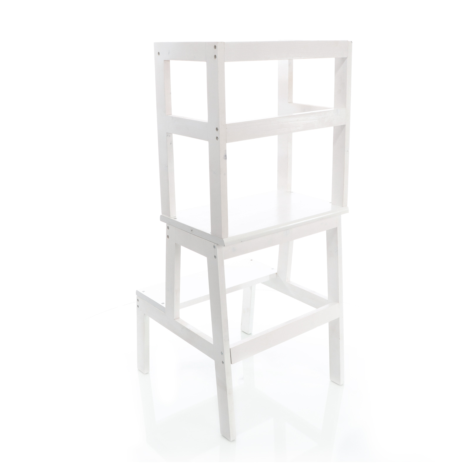 Toboli Lernturm Weiß aus Holz 43x40x91cm Kinderstuhl mit Geländer