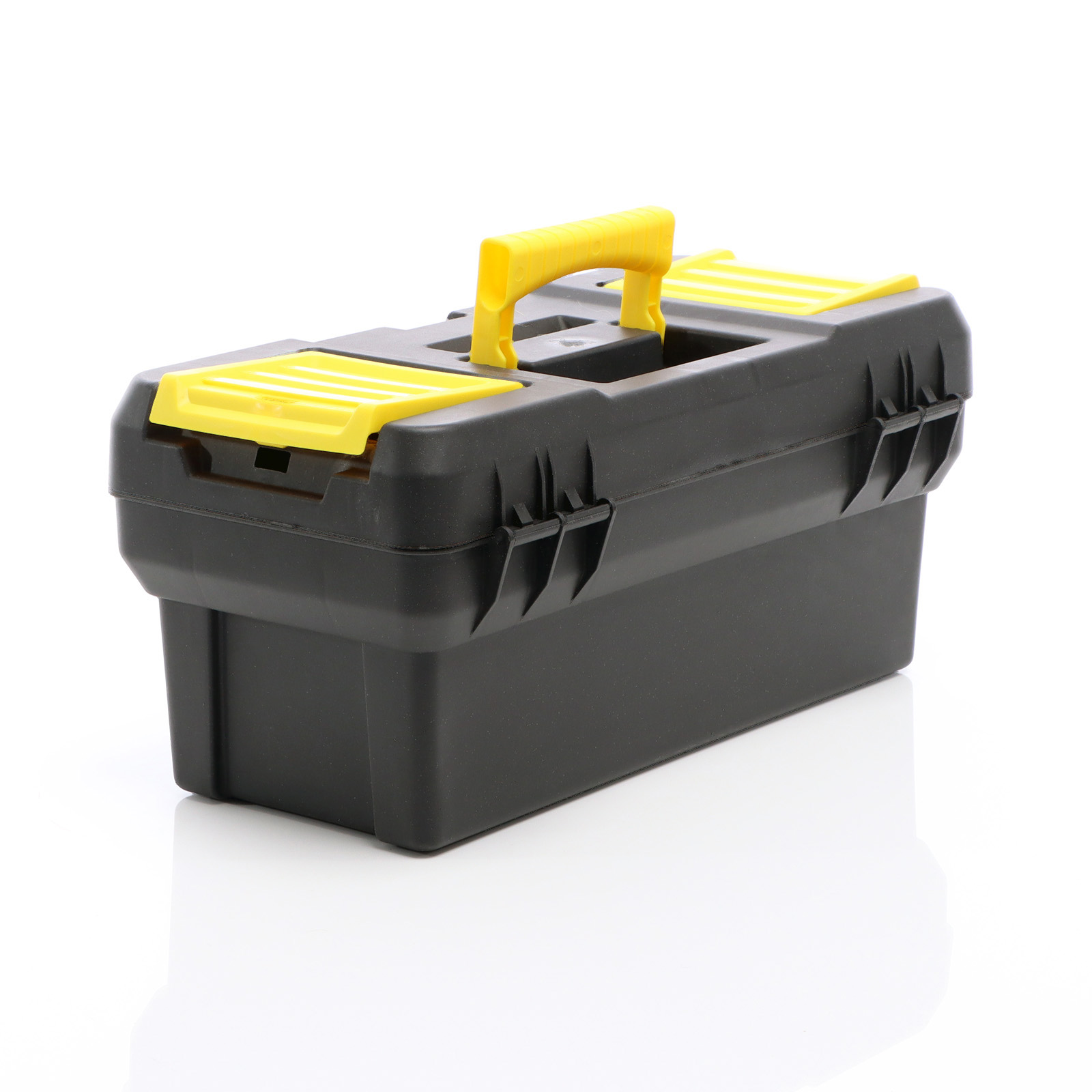 Caja de herramientas vacía de plástico con cerradura, color negro