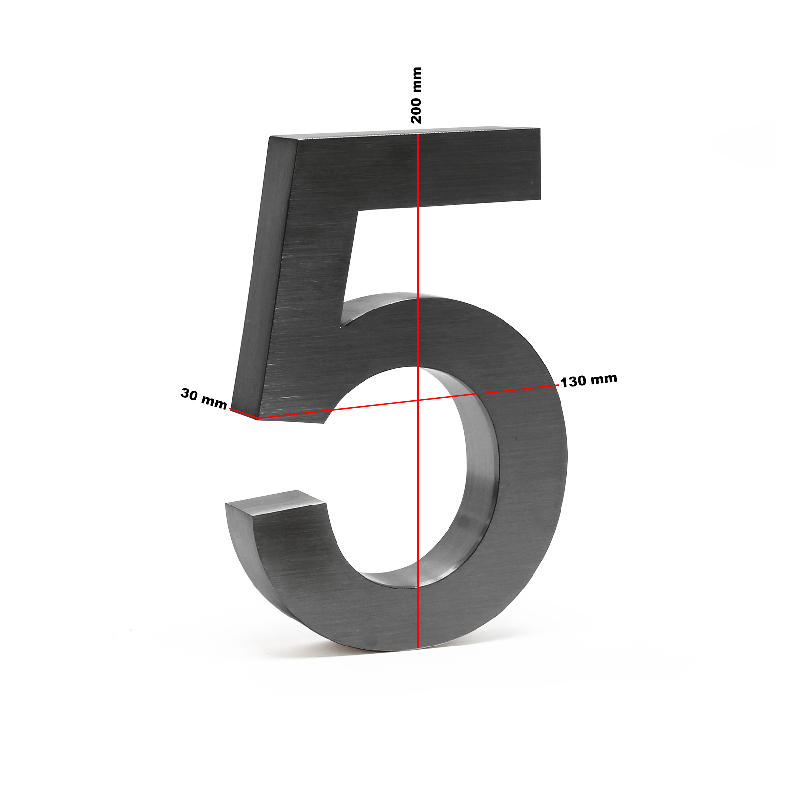 Plaque Numéro Maison 20cm Chiffre 5 Design 3D Anthracite