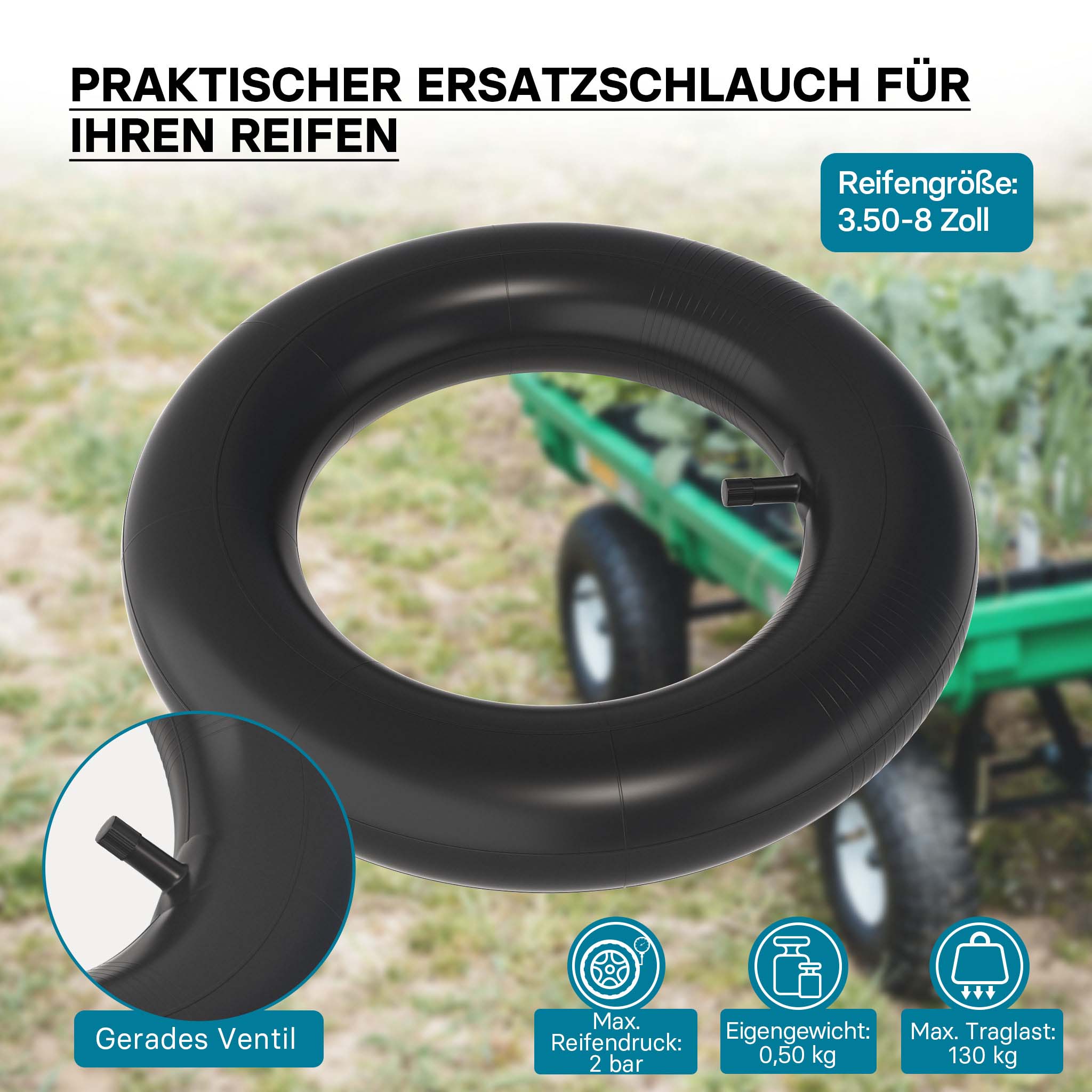 Annjom Gummi-Innenschlauch, 3.00-3.25-8 Komfortabler Reifenschlauch  Standardluftdruck für Schubkarre(Gerader Mund) : : Auto & Motorrad
