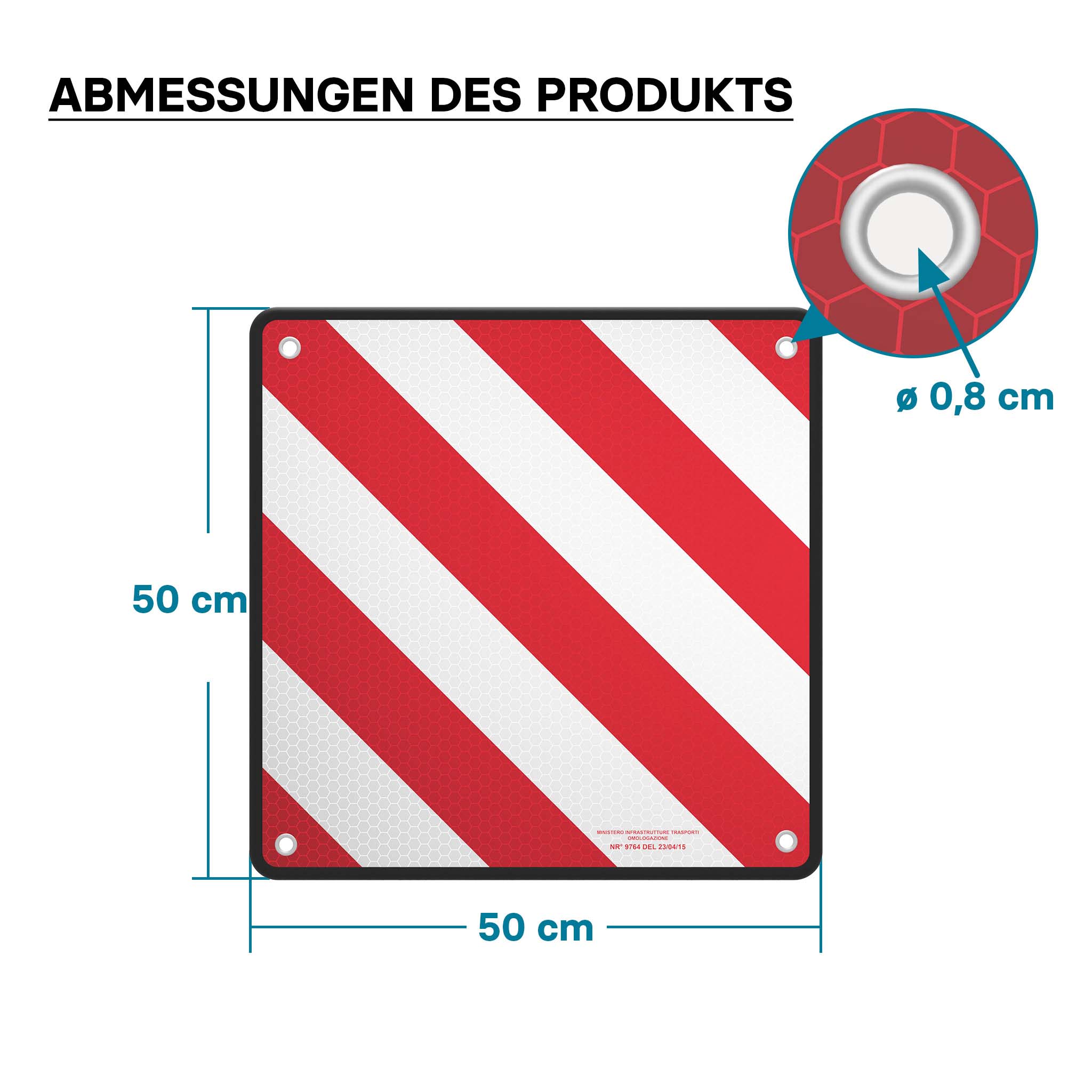 PLANGER® - Warntafel Italien (50 x 50 cm) + Spanner +Tasche - Reflektierendes  Warnschild rot weiß für Heckträger u Fahrradträger : : Auto &  Motorrad