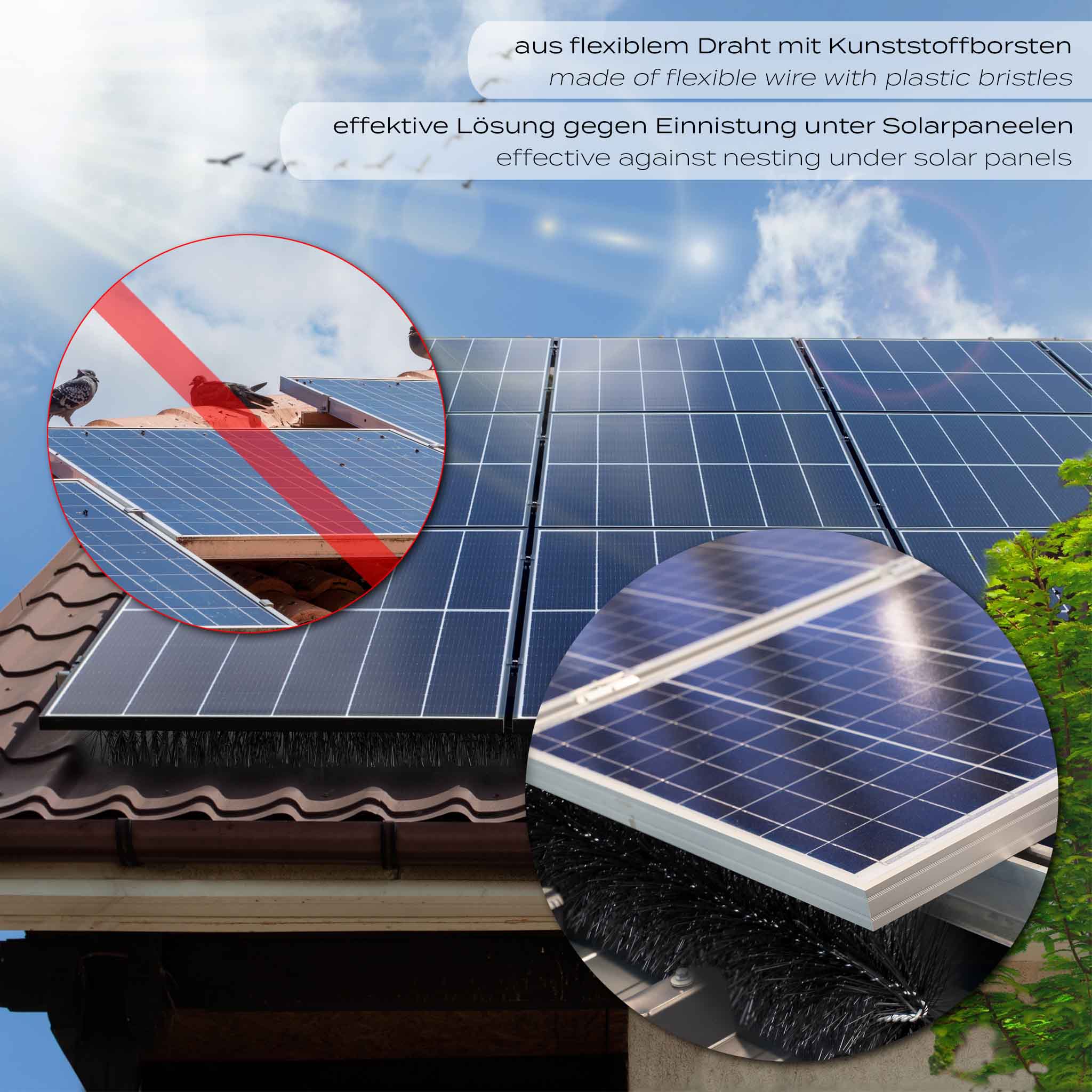 Wiltec Spazzole anti nidificazione per pannelli solari 120cm Ø 12cm 20  pezzi Efficaci Flessibili