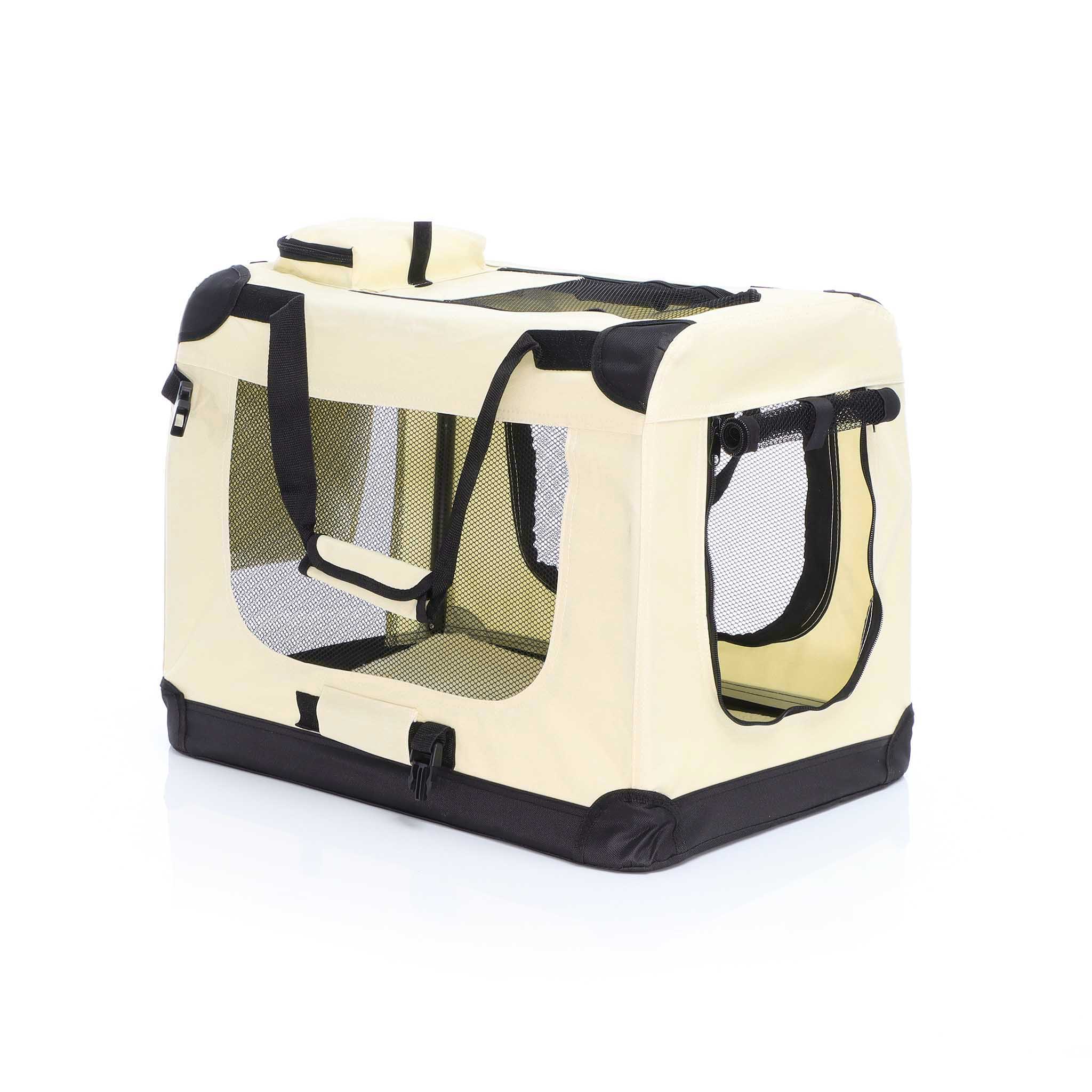 Fudajo faltbare Transportbox Beige für Haustiere Gr. M (60x42x44 cm)
