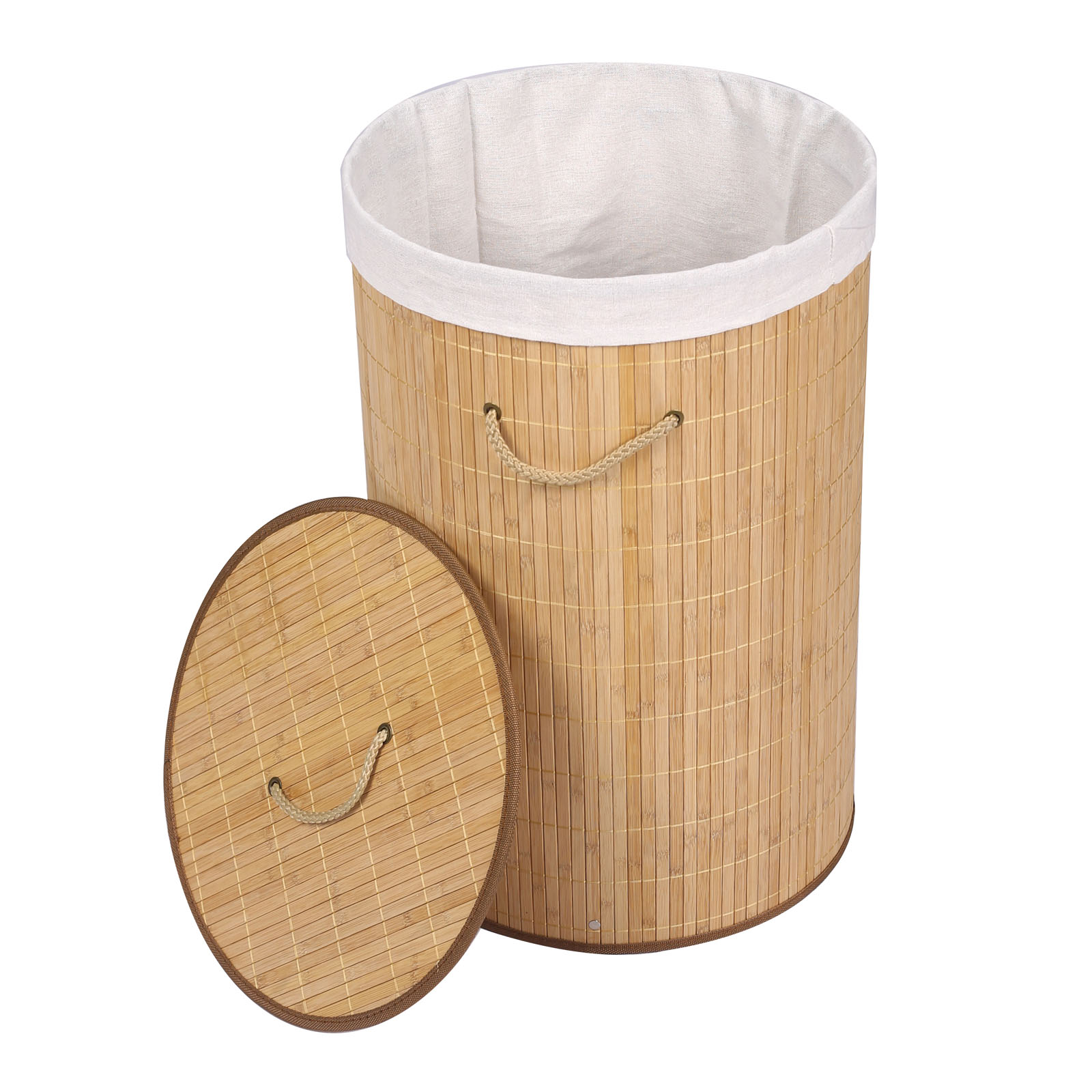 Wäschekorb aus Bambus 75 L natur mit Wäschesack rund faltbar