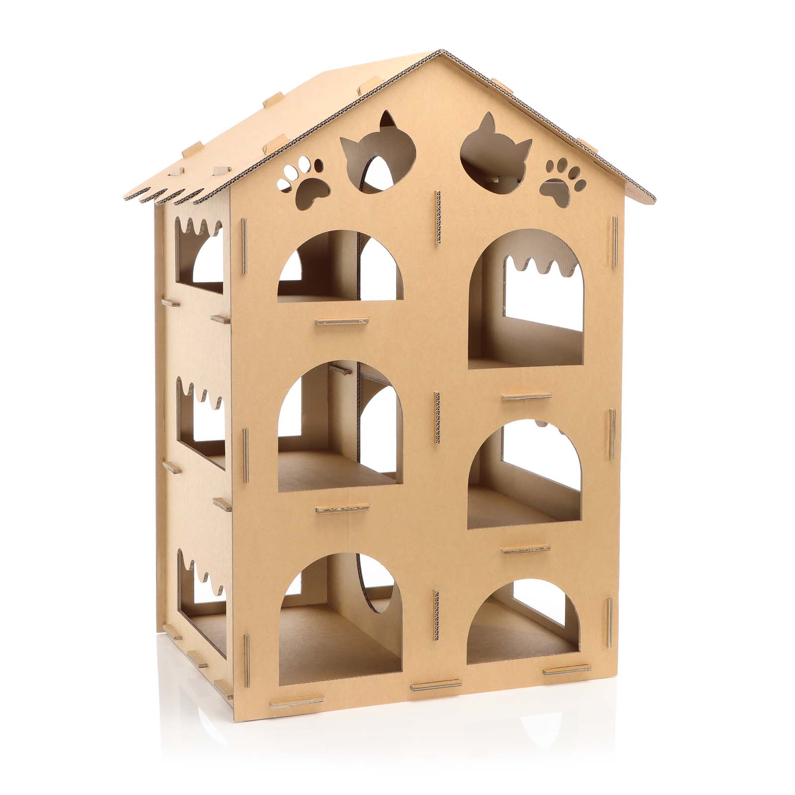 Katzenhaus groß aus Pappe Katzenhütte Karton Katzenhöhle Stecksystem