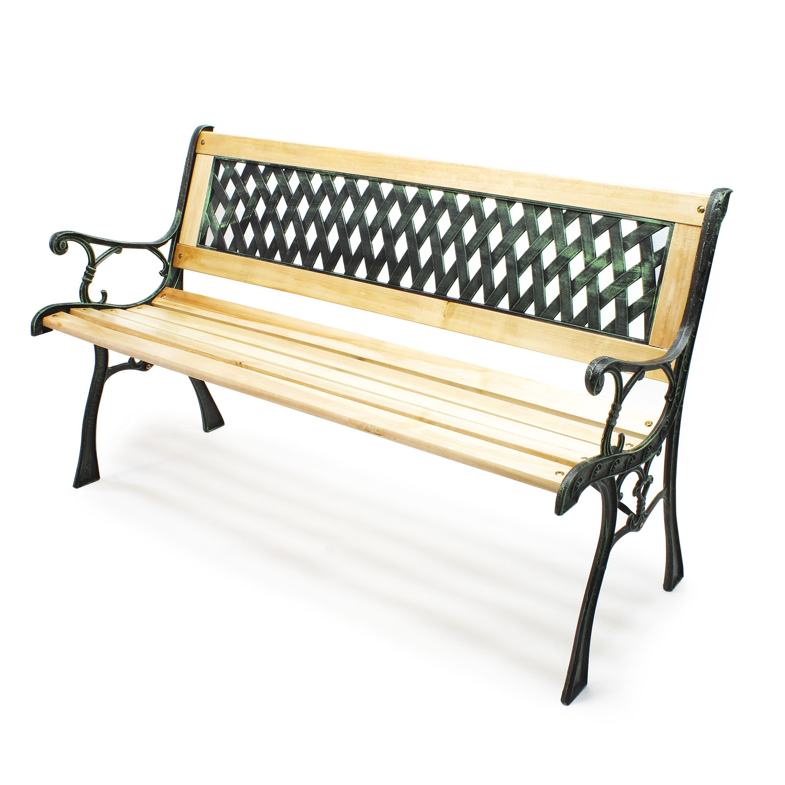 Garden bench park seat Inge wood iron lattice-patterned