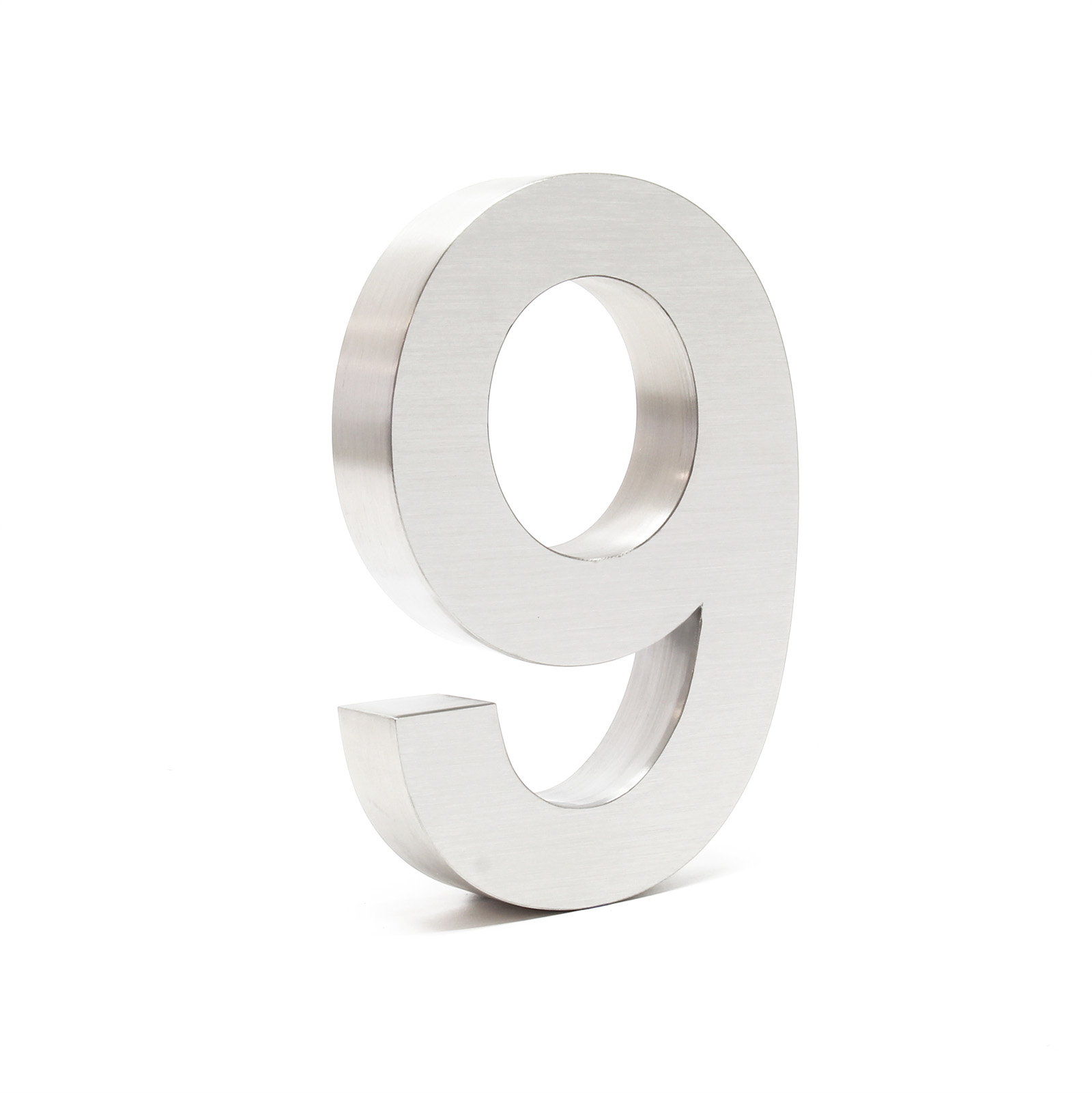 3-D Hausnummer "9" aus Edelstahl 20cm Arial rostfrei und wetterfest