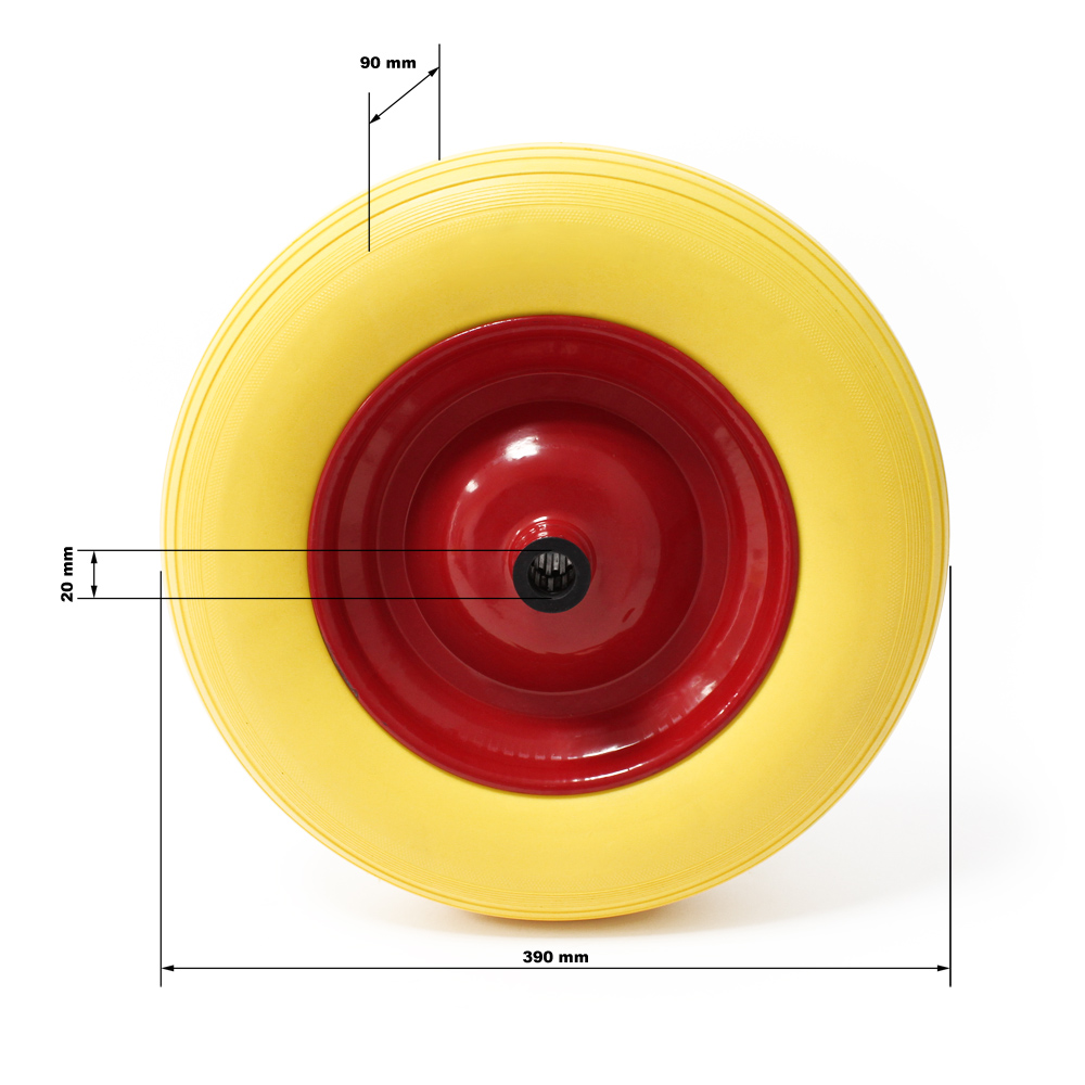 Rueda de carretilla impinchable con un diámetro de 400 mm y un eje de 20 mm  con rodamiento