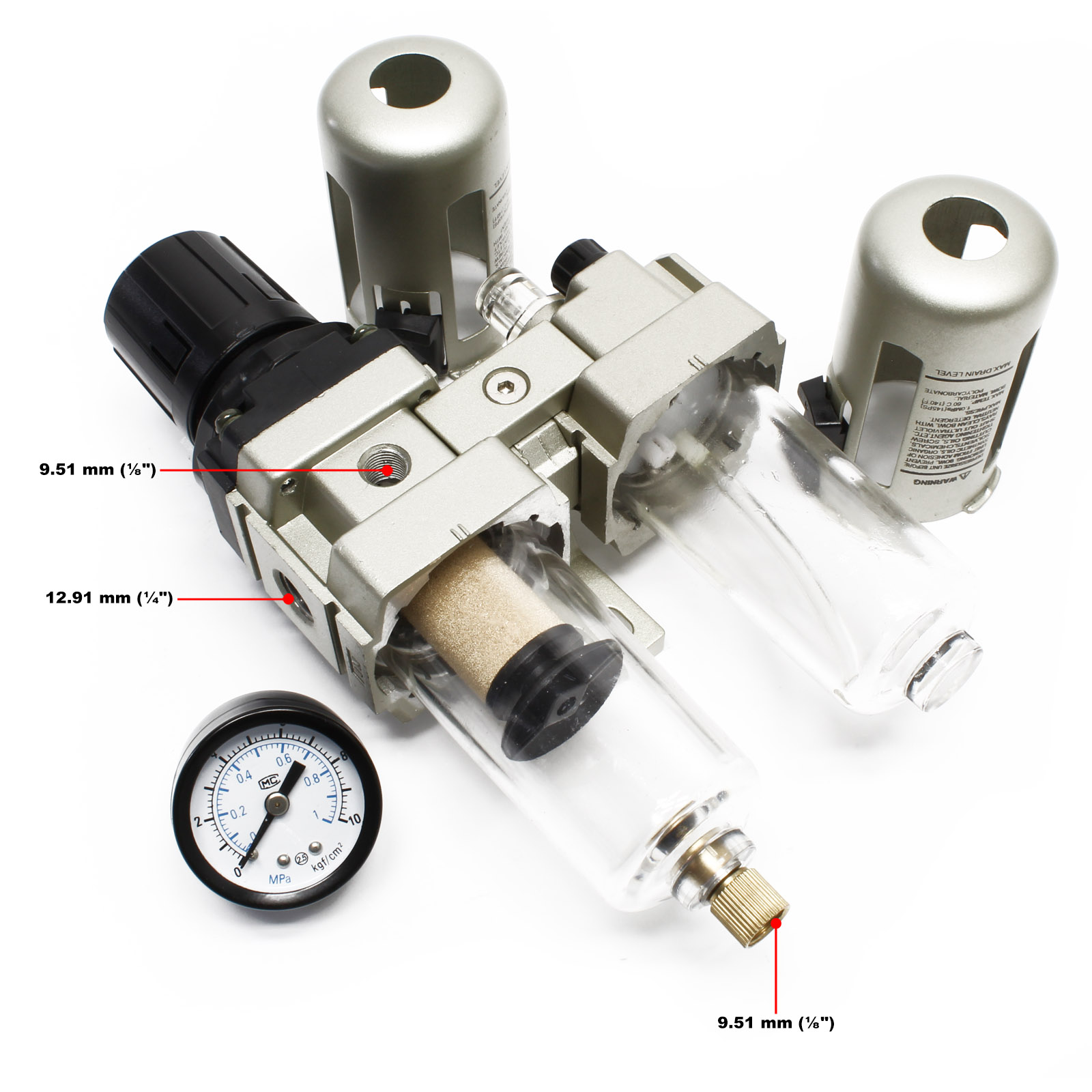 Filtre régulateur de pression + Lubrificateur filetage 1, Filtre  régulateur d'air comprimé de compresseur