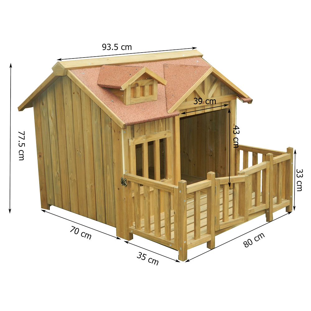 Luxus XL Hundehütte Hundehaus Holz Balkon Terrasse