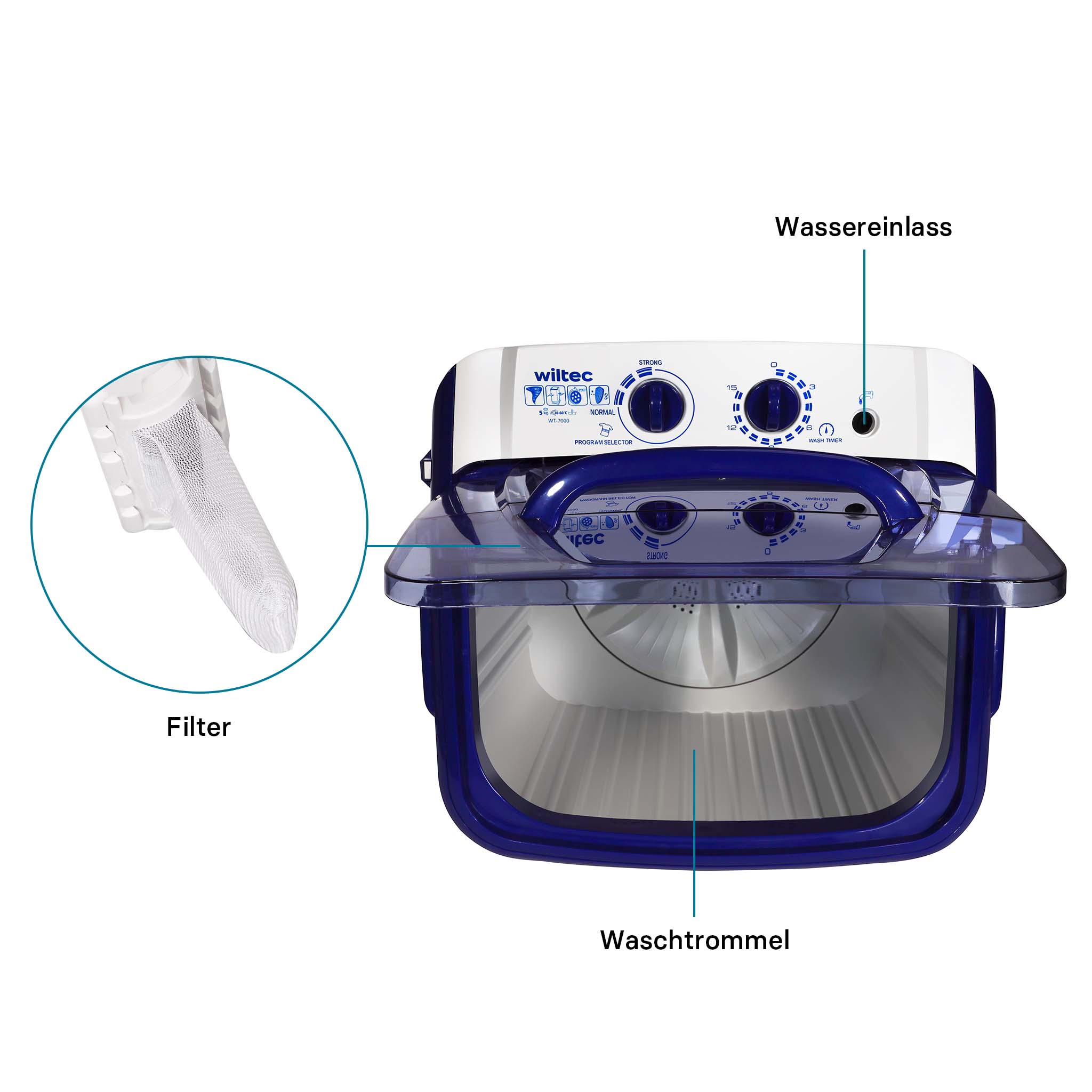 Wiltec WT-7000 Mini lavadora de camping 5 kg 290 W con temporizador