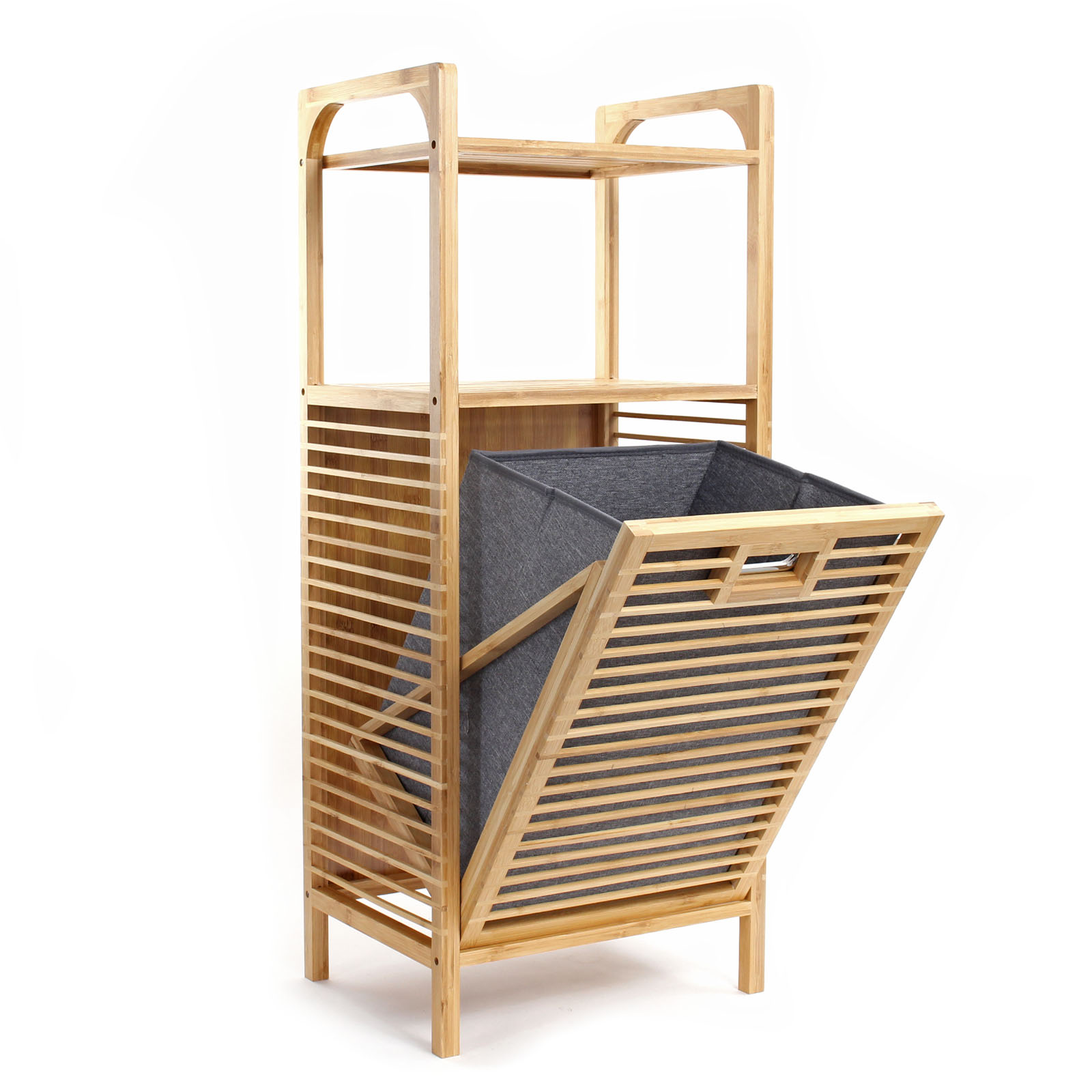 Badezimmerregal aus Bambus mit herausnehmbarem Wäschekorb Badregal