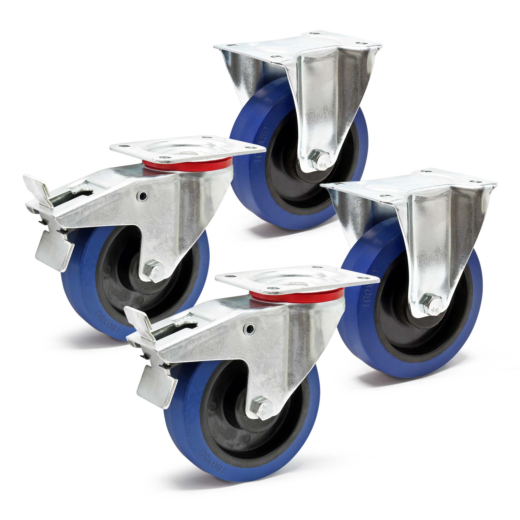 Juego de ruedas 160 mm 2 x ruedas giratorias con freno y 2 x ruedas fijas  300 kg/rueda