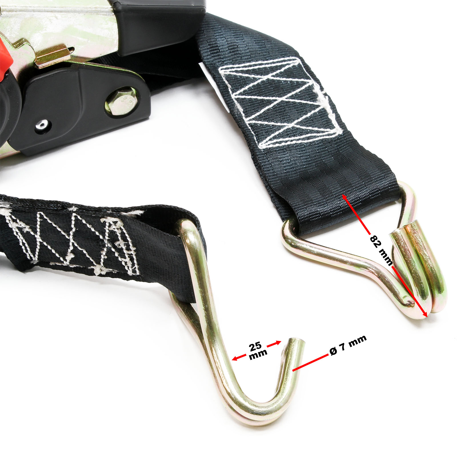 WilTec Ratchet Tie Down Strap Set 4x PES Tension Belt 3m x 25mm with Auto Retract and 320 daN 