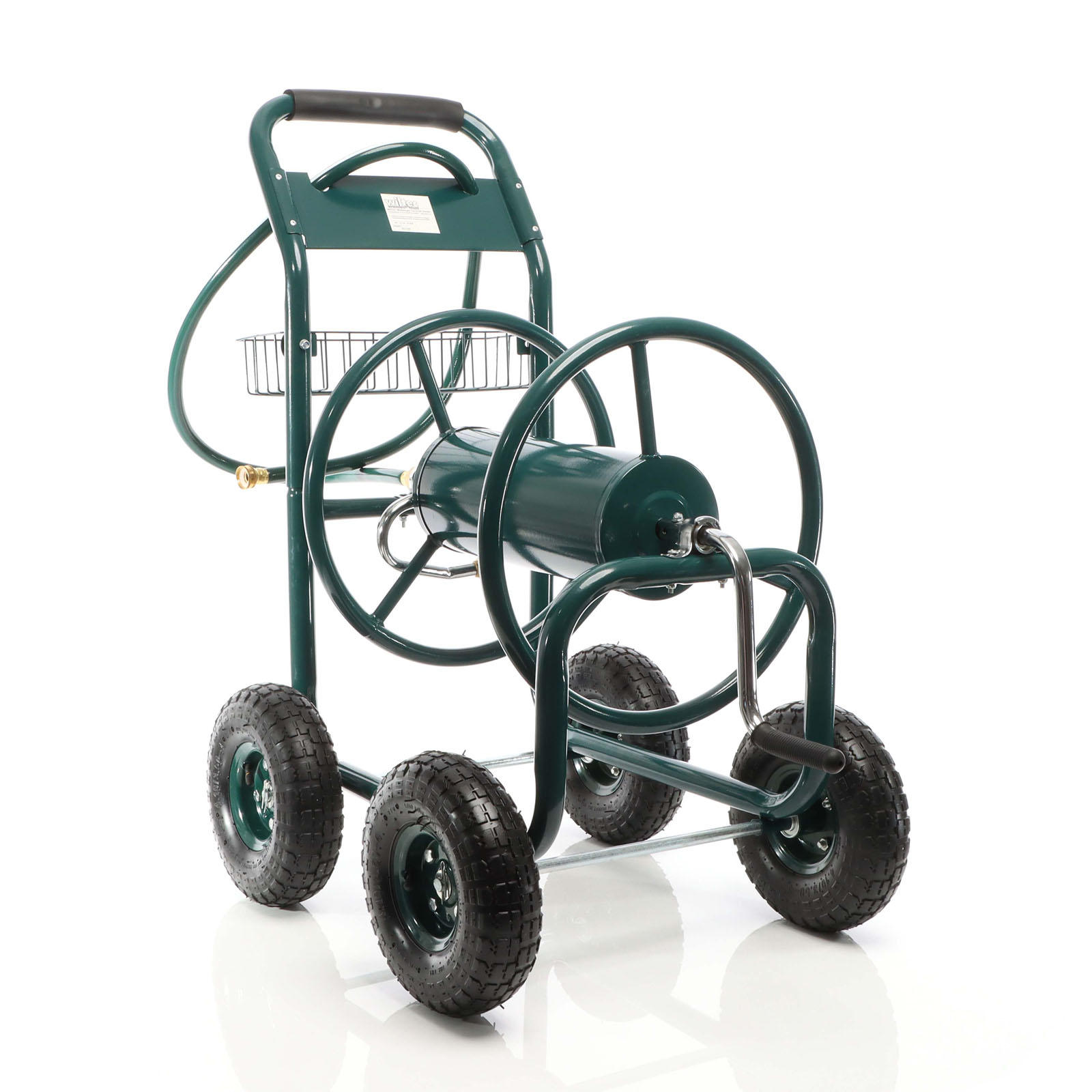 Hose Reel Cart with Basket Wheeled Hose Reel Holder for Outdoors