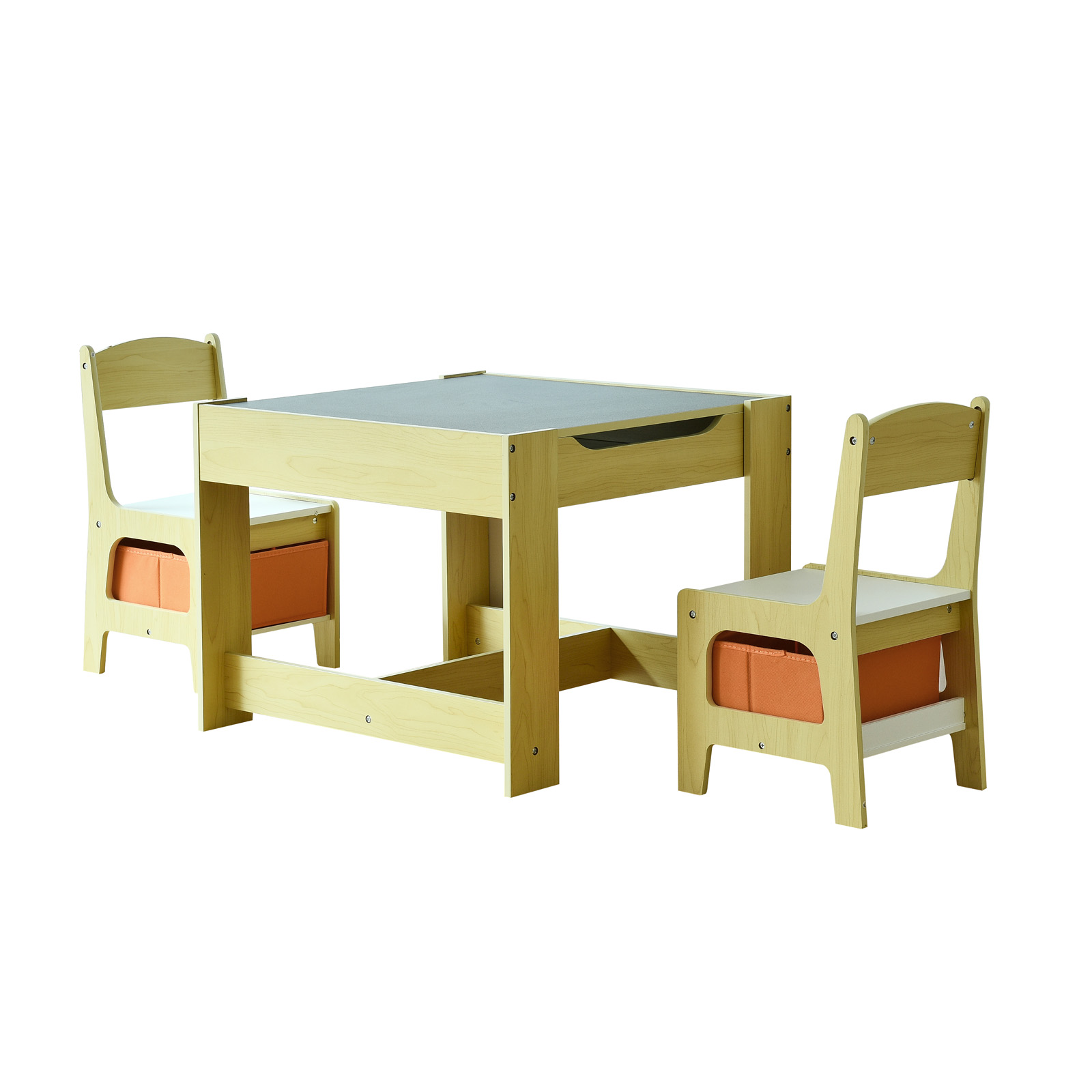 Toboli Kindertisch mit 2 Stühlen Stauraum Braun bemalbare Tischplatte